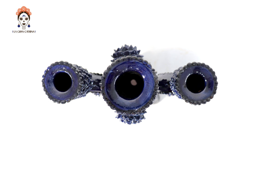 3-Candle Candleholder heart Blue - 16.5 in. - Glazed Clay - Made to Order 5+ Pcs Juan Gtz