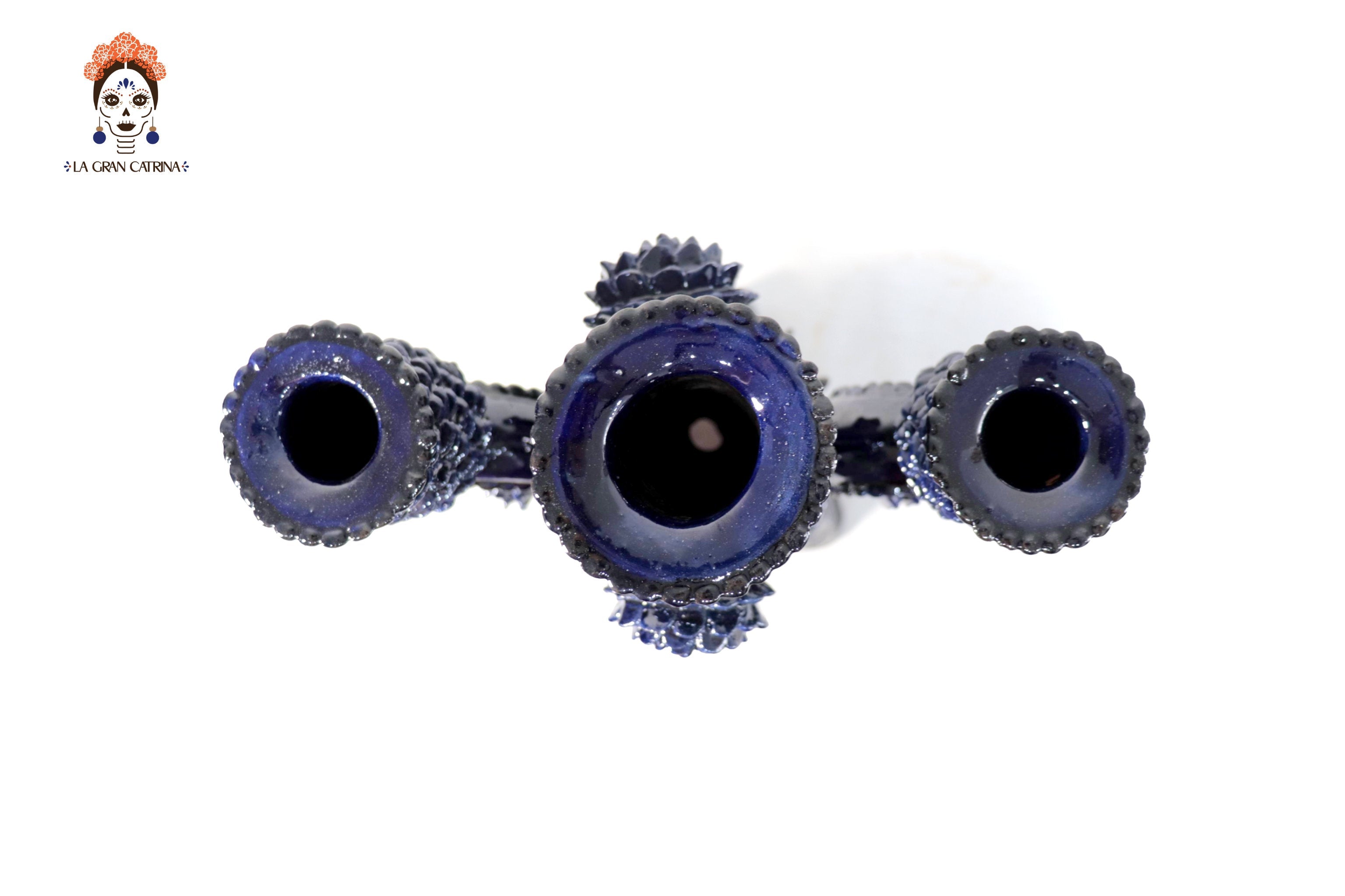 3-Candle Candleholder heart Blue - 16.5 in. - Glazed Clay - Made to Order 5+ Pcs Juan Gtz