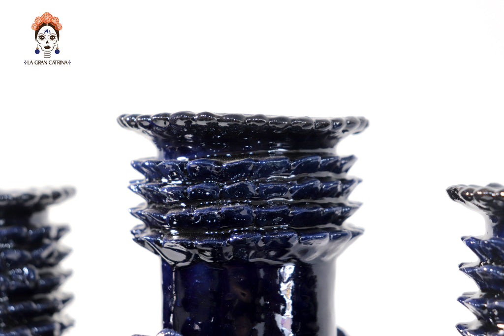 3-Candle Candleholder heart Blue - 16.5 in. - Glazed Clay - Made to Order 5+ Pcs Juan Gtz