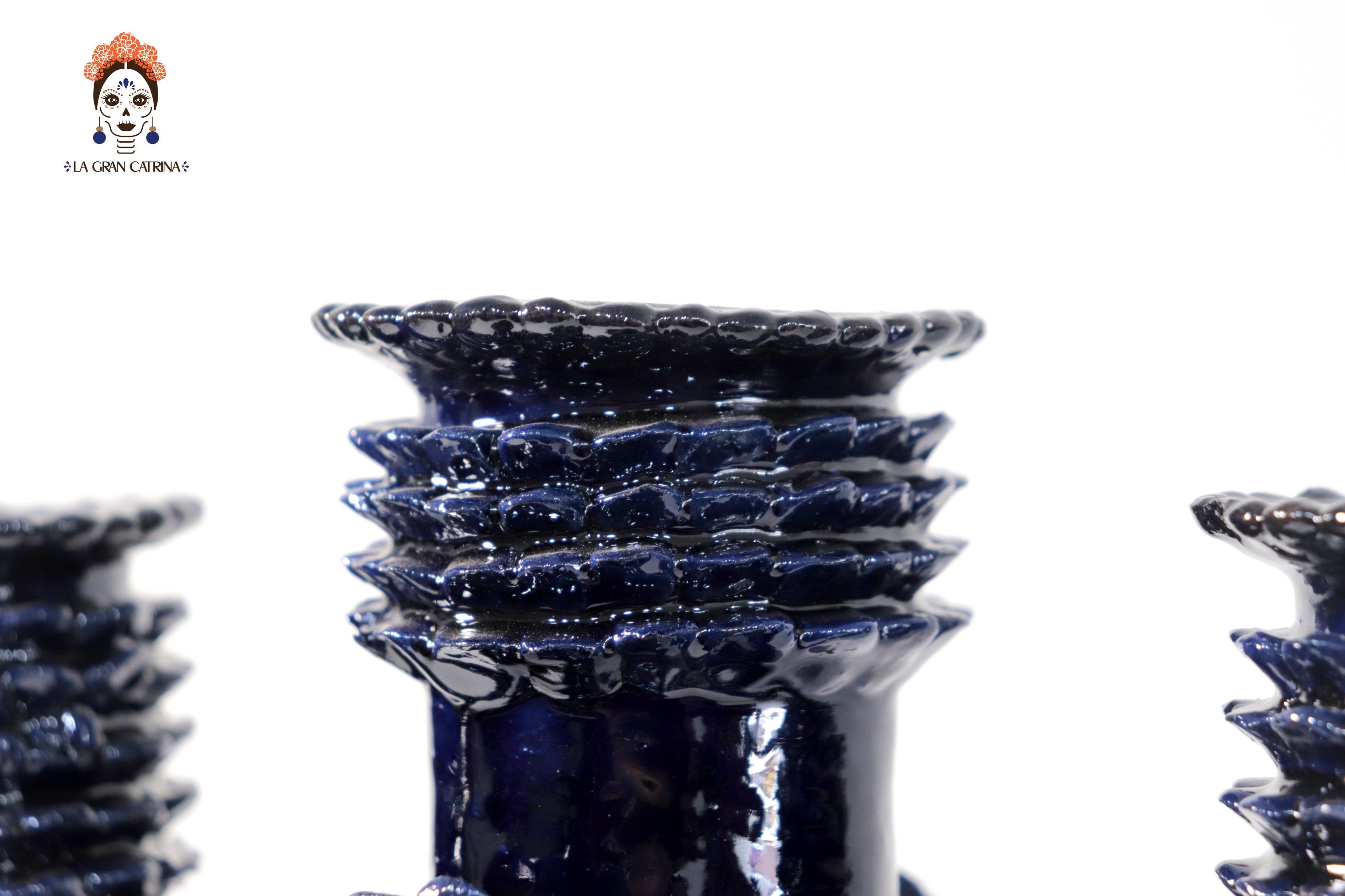 3-Candle Candleholder heart Blue - 16.5 in. - Glazed Clay - Made to Order 5+ Pcs Juan Gtz