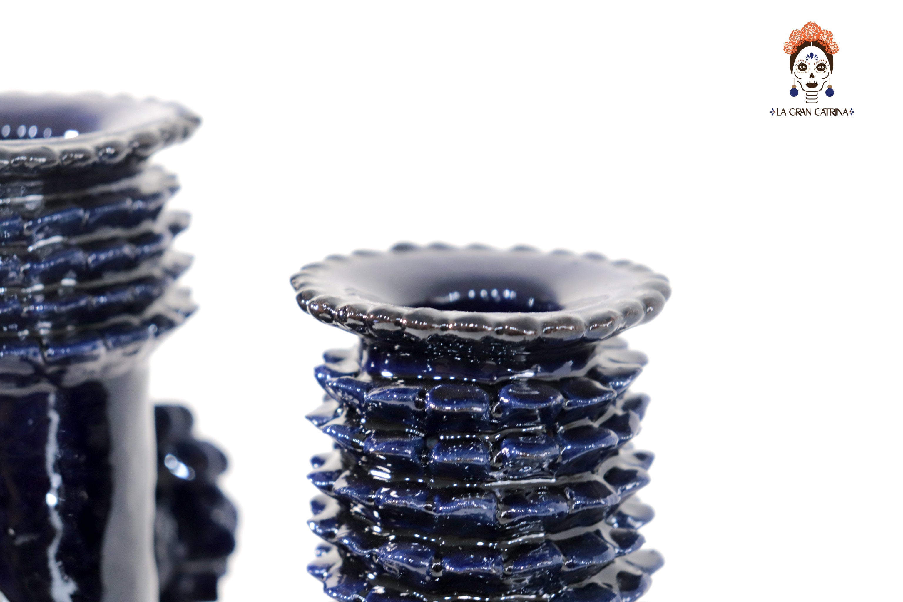 3-Candle Candleholder heart Blue - 16.5 in. - Glazed Clay - Made to Order 5+ Pcs Juan Gtz