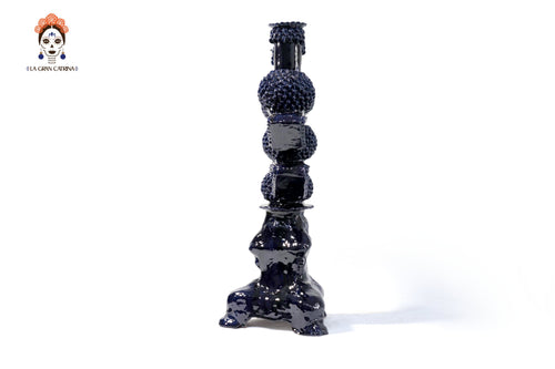 3-Candle Candleholder - Blue Round Ornaments - Glazed Clay Juan Gtz