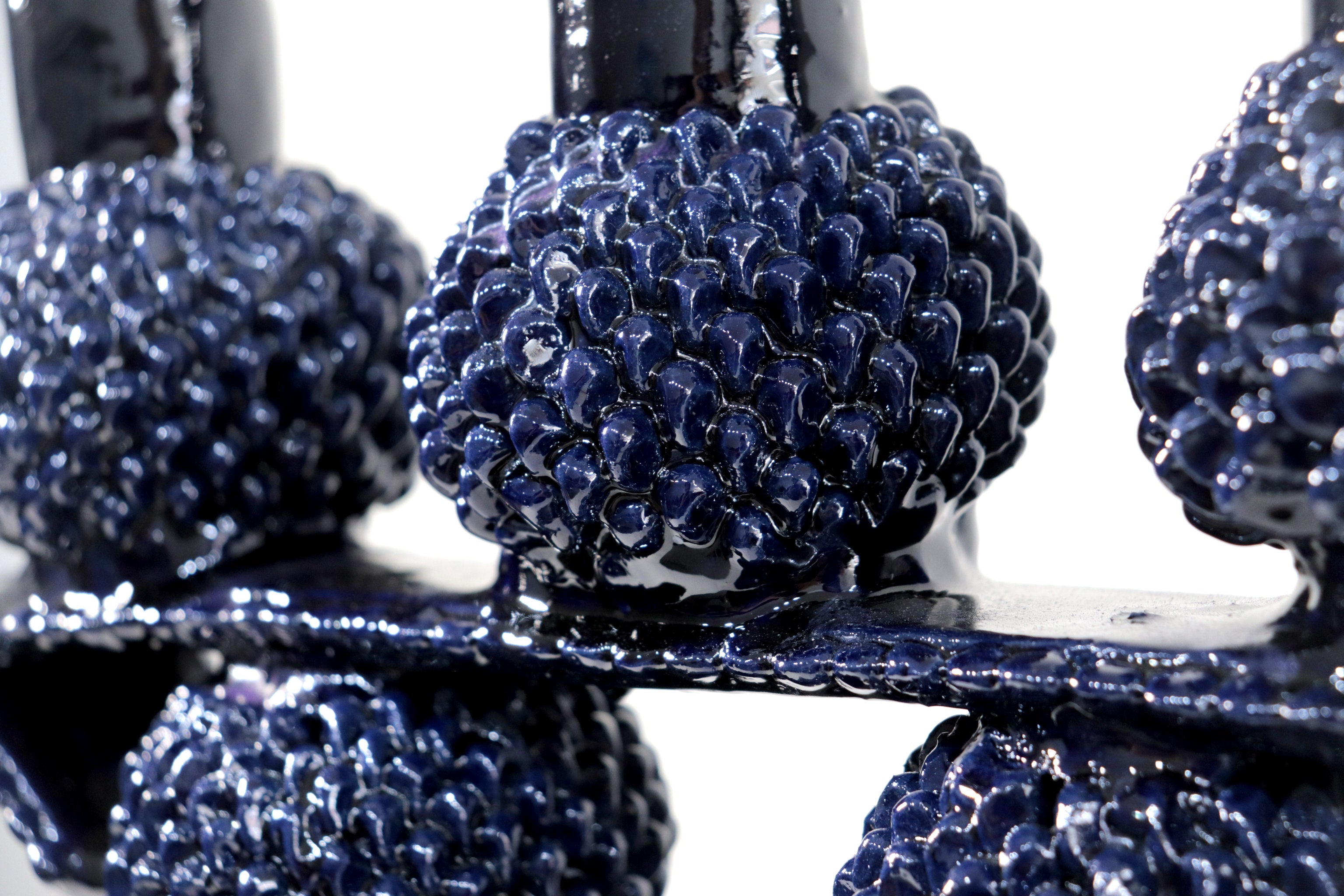 3-Candle Candleholder - Blue Round Ornaments - Glazed Clay Juan Gtz