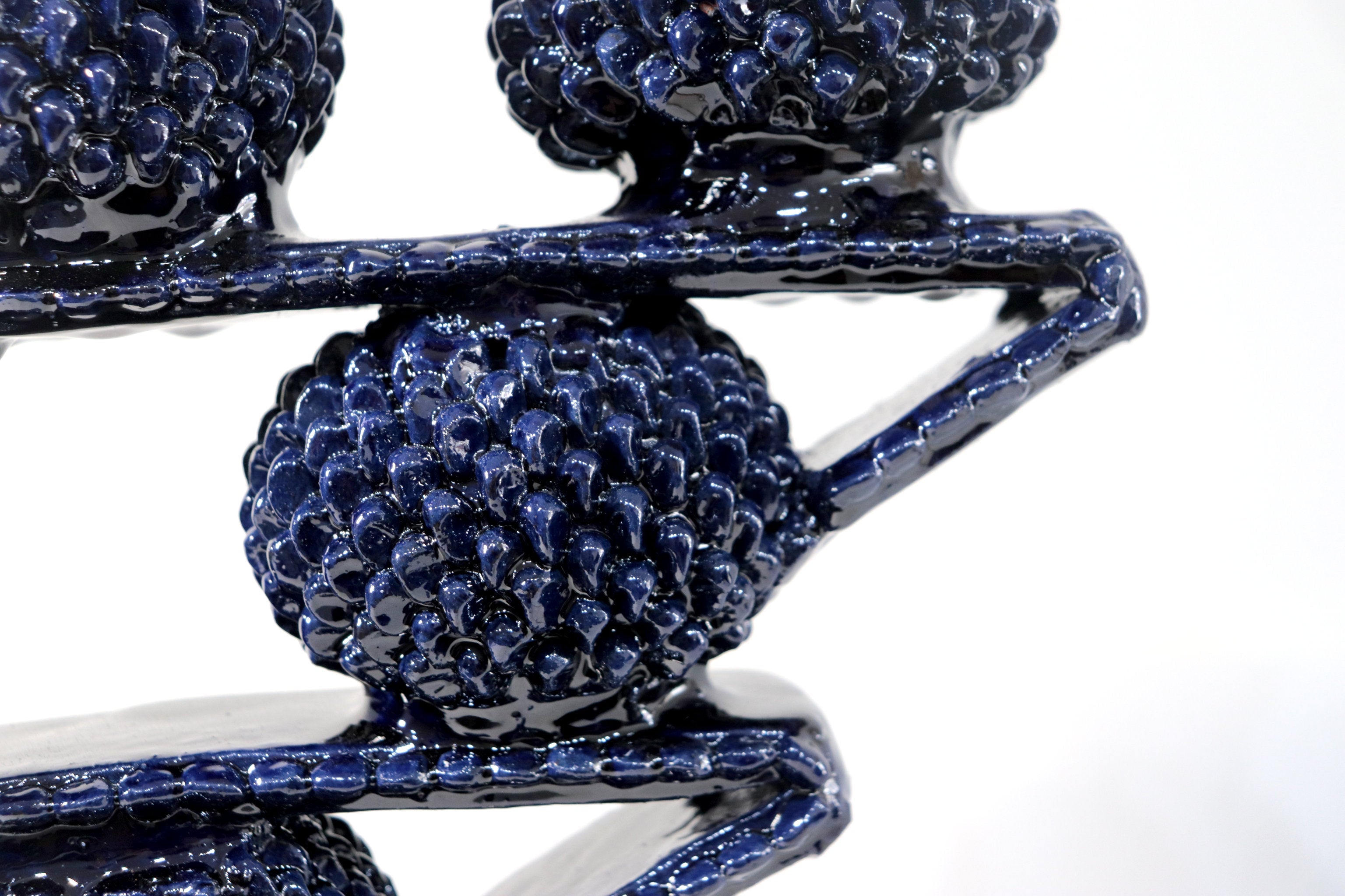 3-Candle Candleholder - Blue Round Ornaments - Glazed Clay Juan Gtz