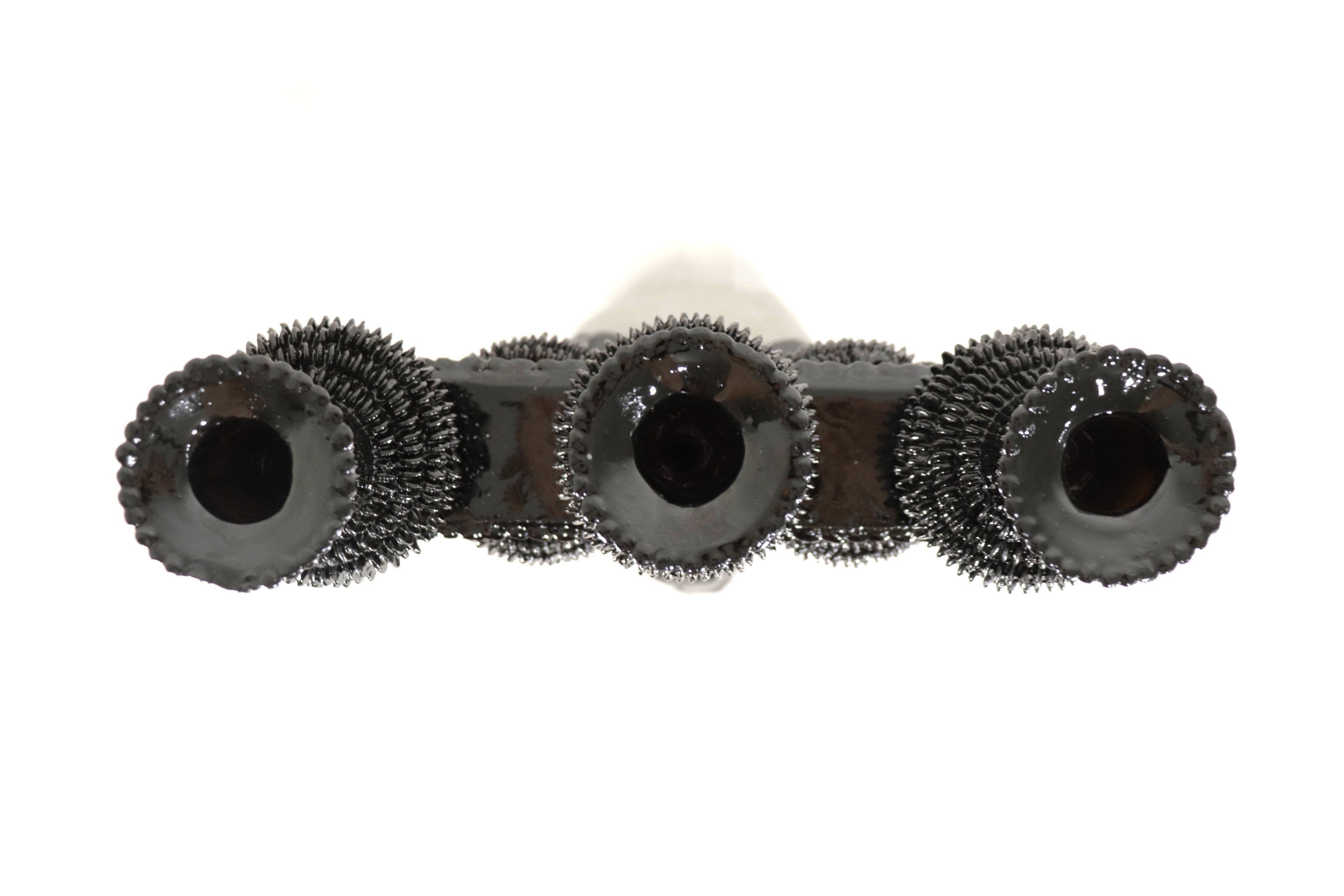 3-Candle Candleholder - Black with Round Ornaments - Glazed Clay Juan Gtz