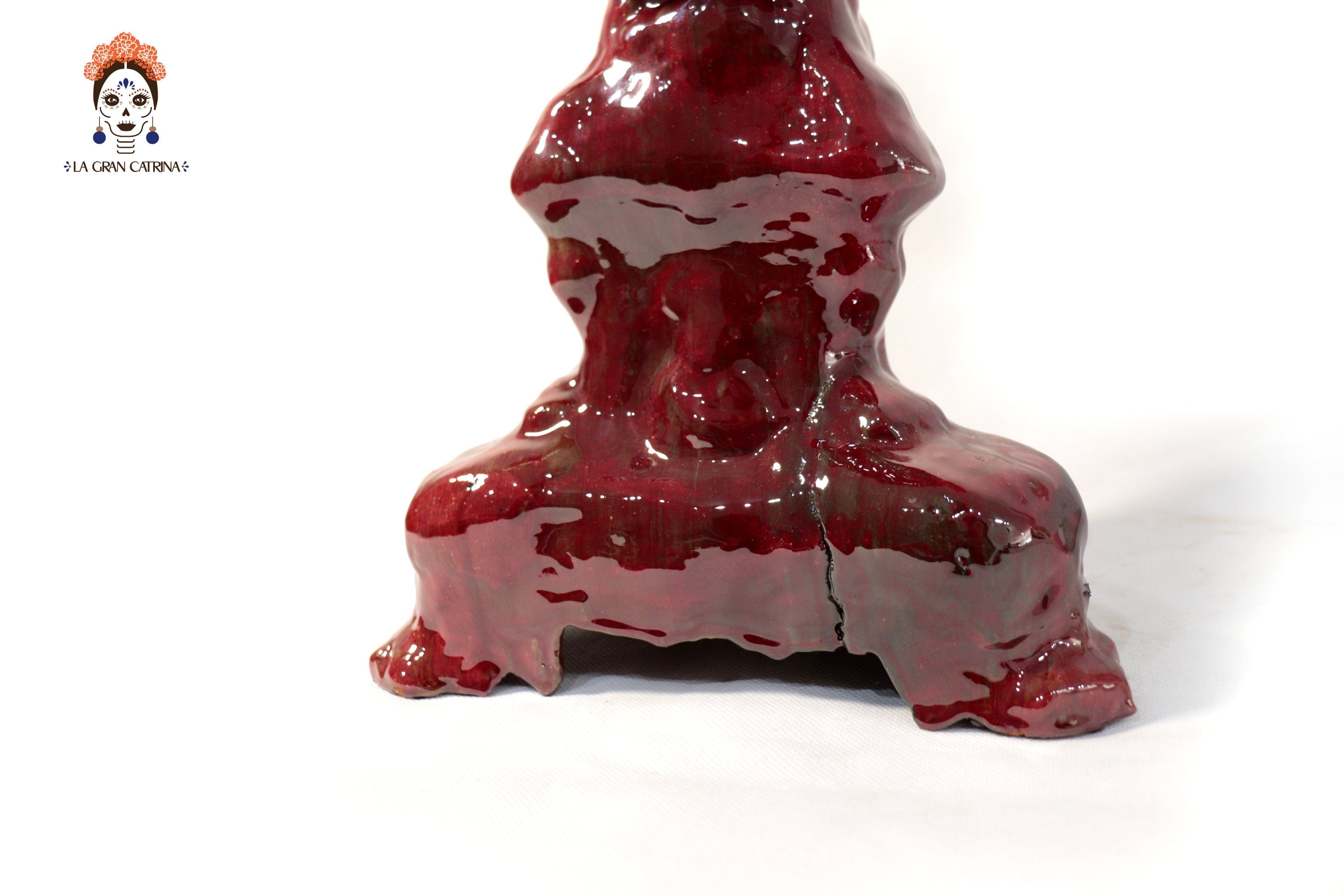 3-Candle Candleholder - Red Round Ornaments - Glazed Clay Juan Gtz