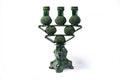 3-Candle Candleholder - Green Round Ornaments - Glazed Clay Juan Gtz