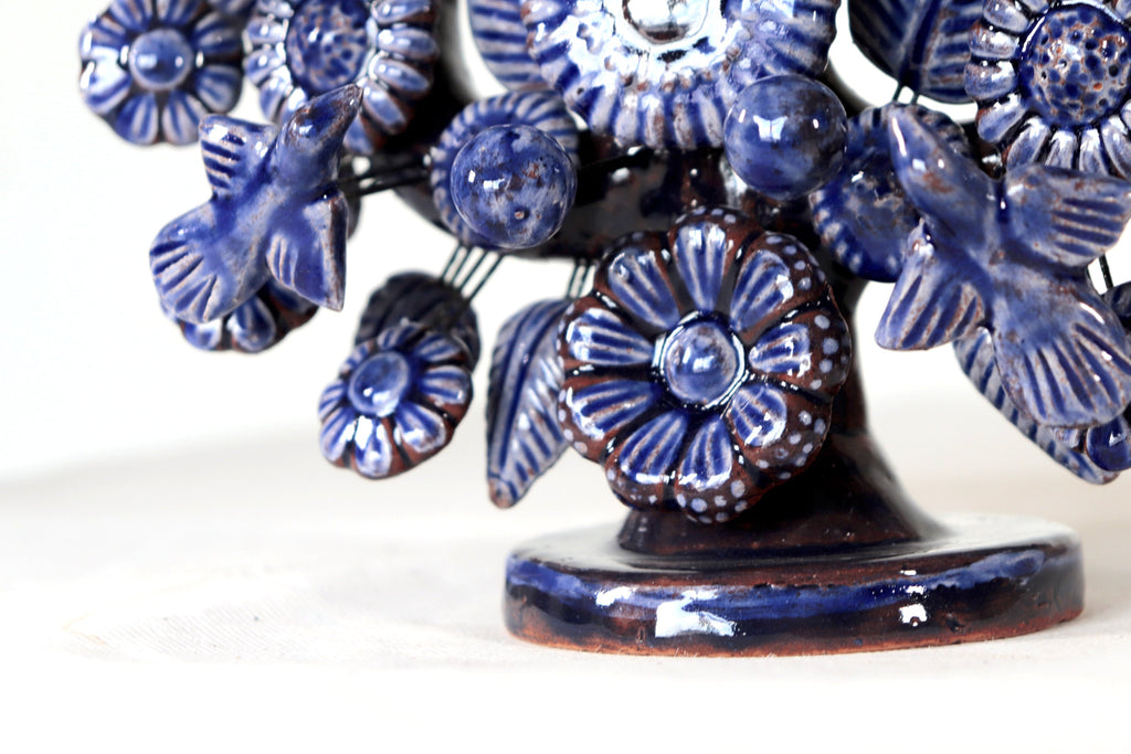 Candle Lantern Blue 1-Candle - Glazed Clay - 8.6 in. Montoya