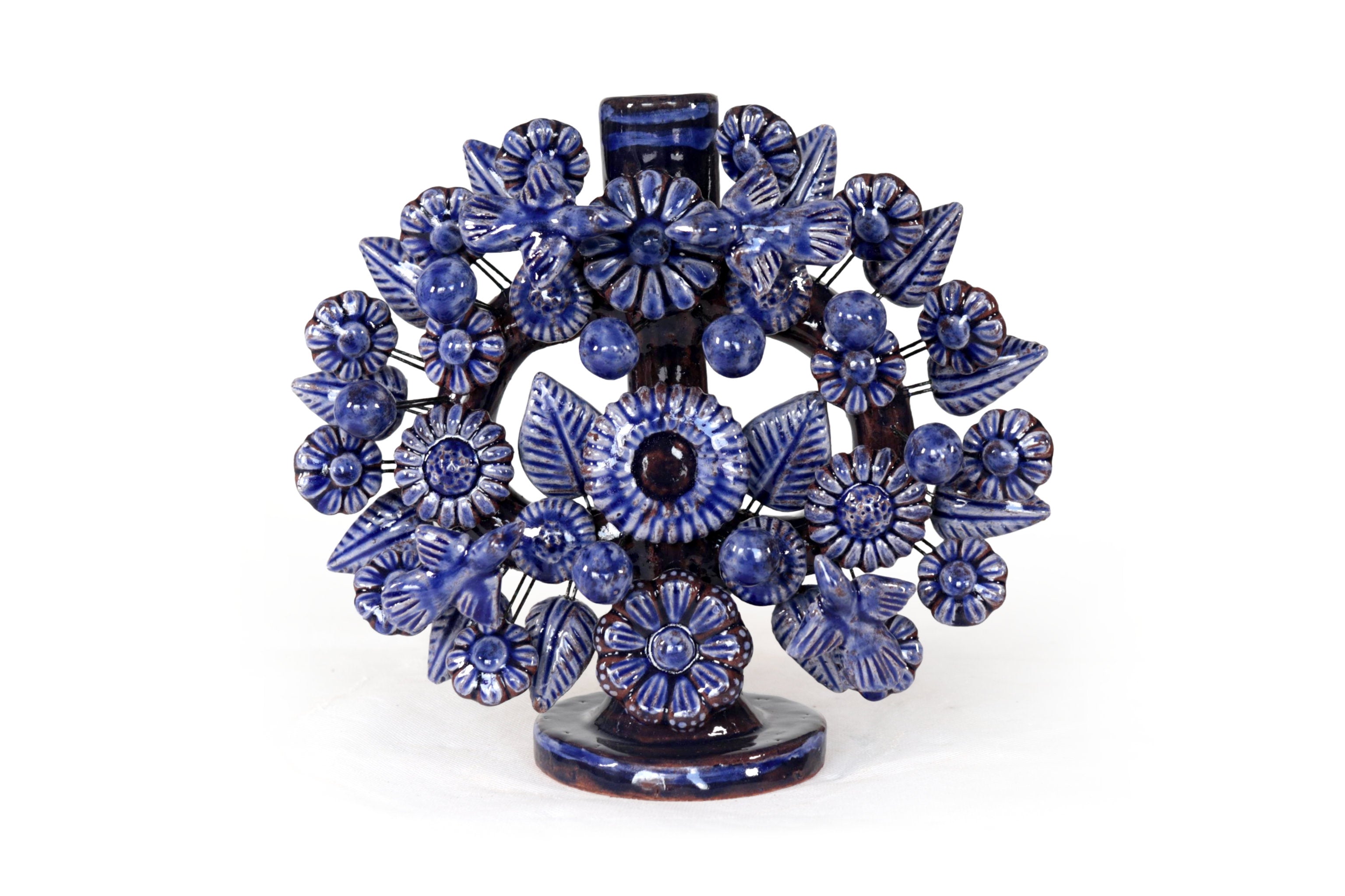 Candle Lantern Blue 1-Candle - Glazed Clay - 8.6 in. Montoya