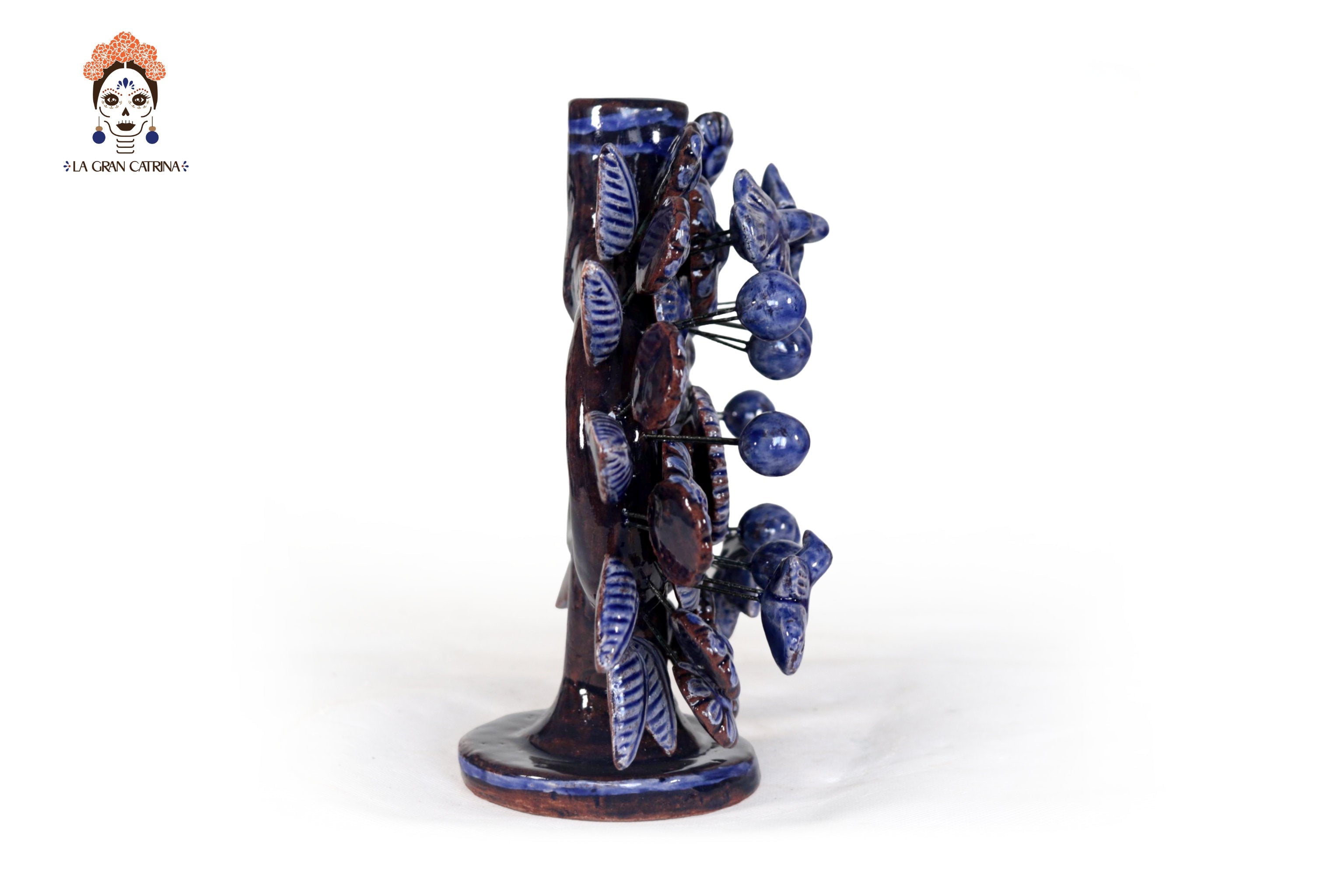 Candle Lantern Blue 1-Candle - Glazed Clay - 8.6 in. Montoya