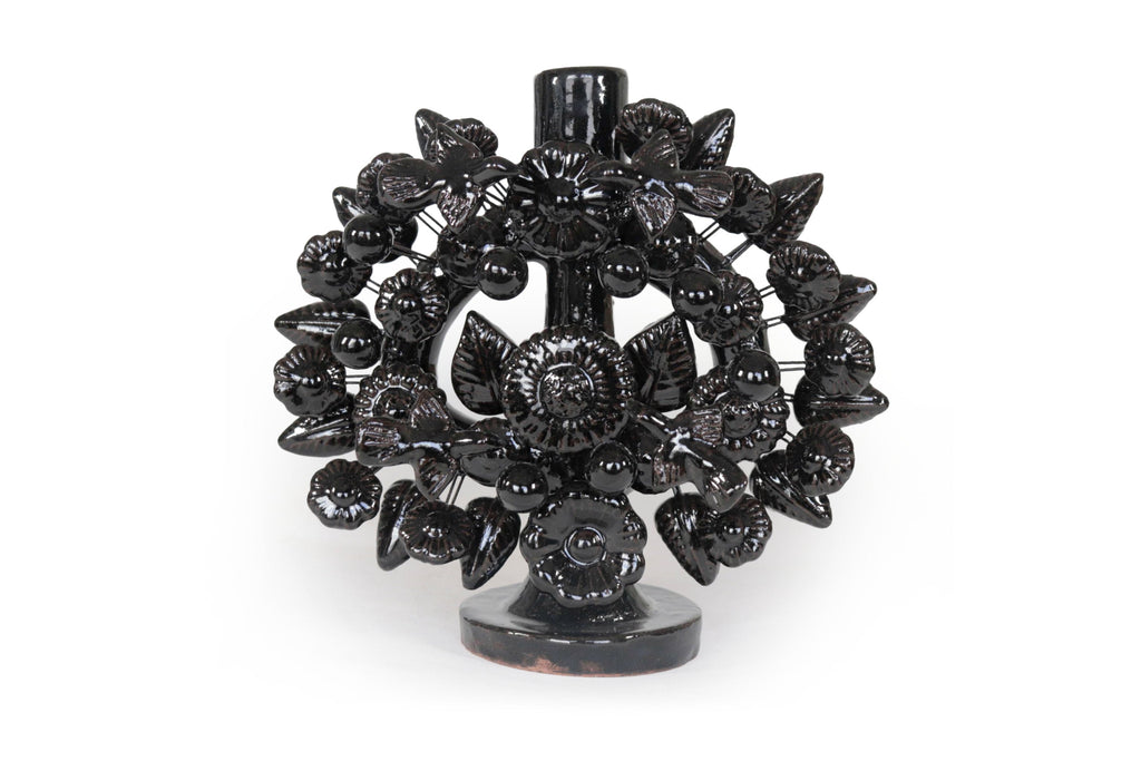 Black 1-Candle Candle Lantern - Glazed Clay - 8.6 in. Montoya