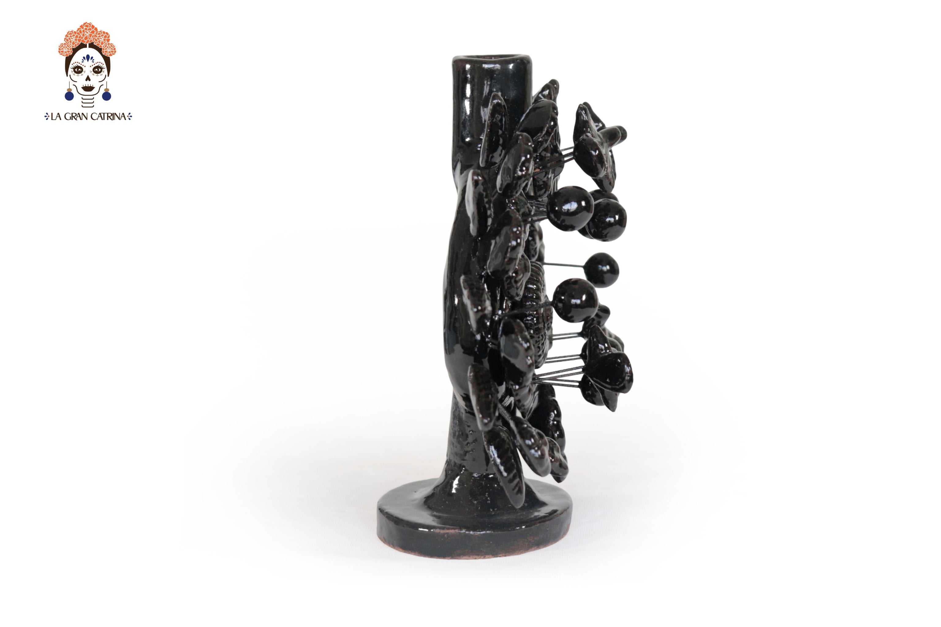 Black 1-Candle Candle Lantern - Glazed Clay - 8.6 in. Montoya