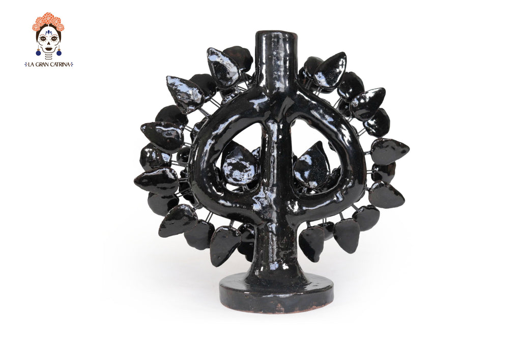 Black 1-Candle Candle Lantern - Glazed Clay - 8.6 in. Montoya