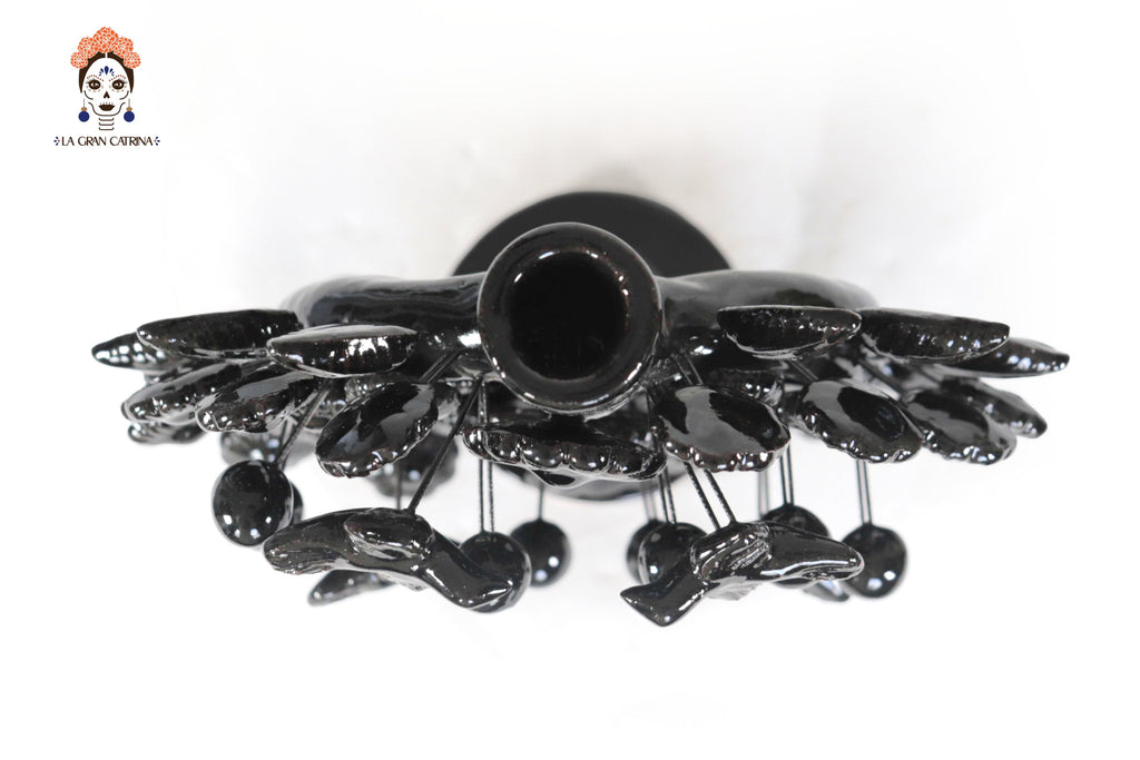 Black 1-Candle Candle Lantern - Glazed Clay - 8.6 in. Montoya