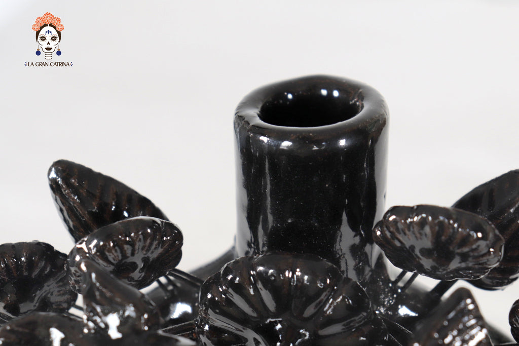 Black 1-Candle Candle Lantern - Glazed Clay - 8.6 in. Montoya