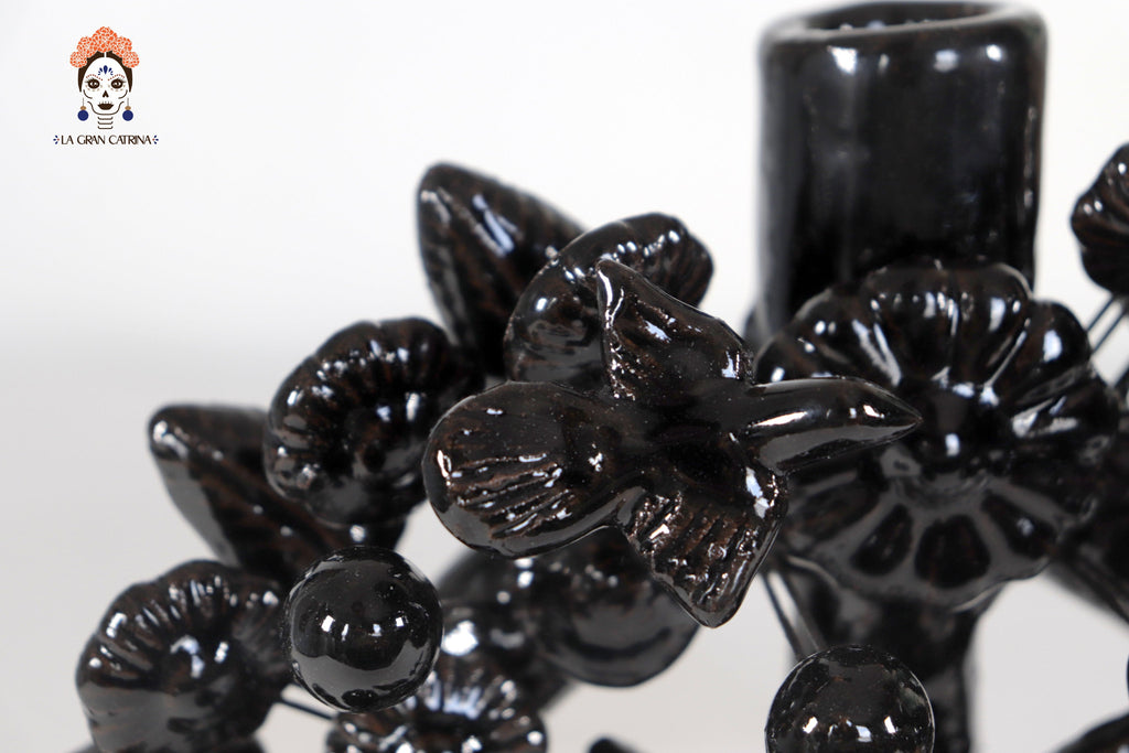 Black 1-Candle Candle Lantern - Glazed Clay - 8.6 in. Montoya