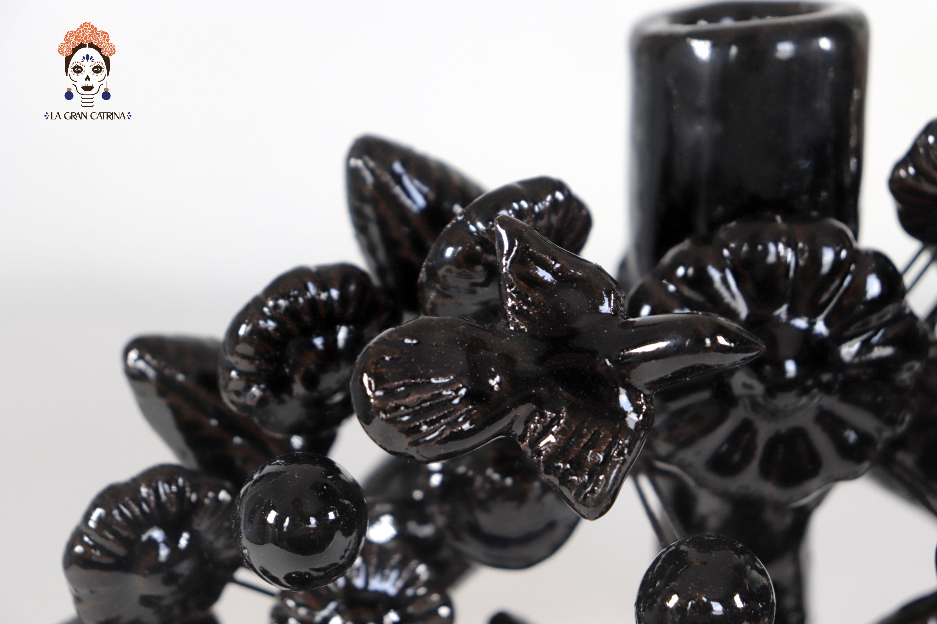 Black 1-Candle Candle Lantern - Glazed Clay - 8.6 in. Montoya