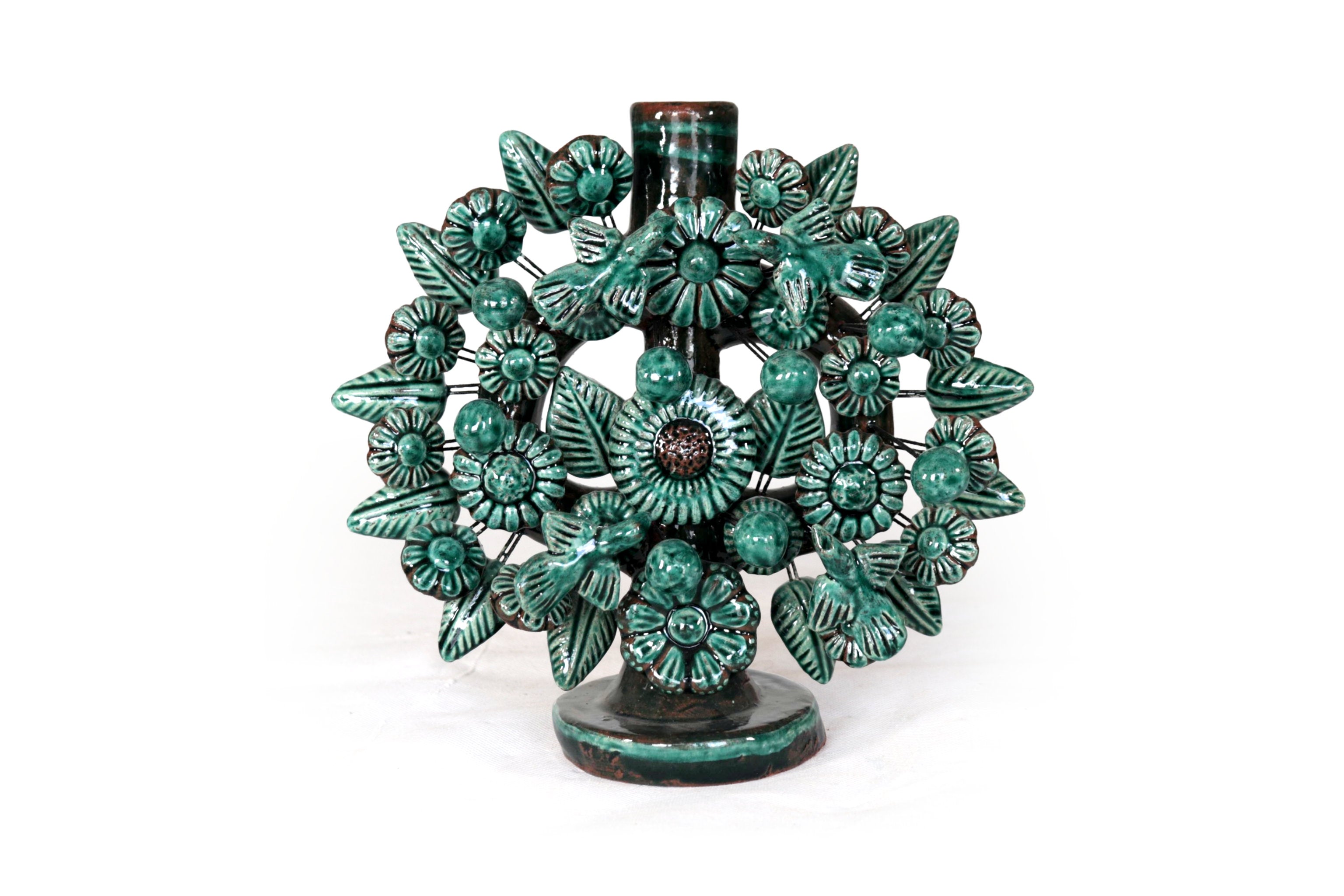 Green 1-Candle Candle Lantern - Glazed Clay - 8.6 in. Montoya