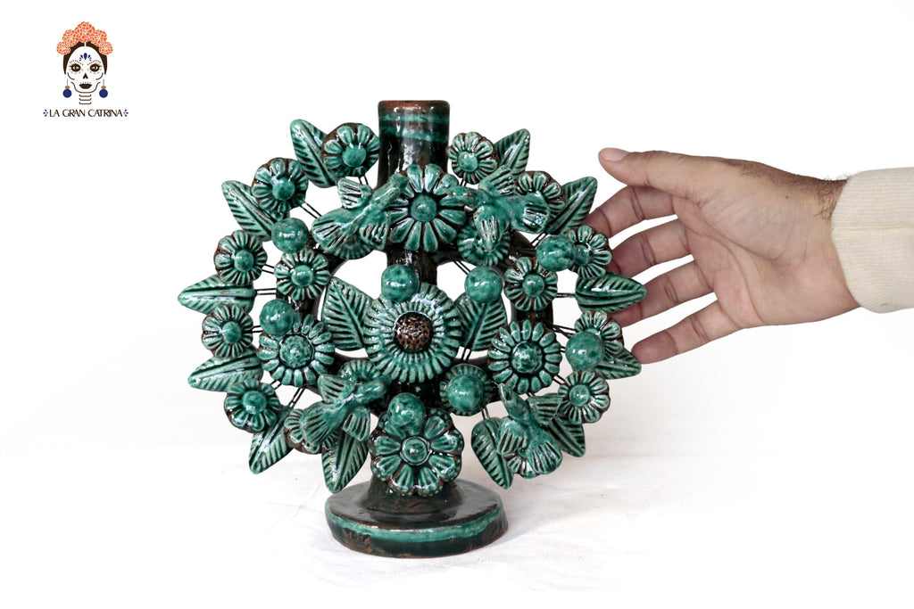 Green 1-Candle Candle Lantern - Glazed Clay - 8.6 in. Montoya