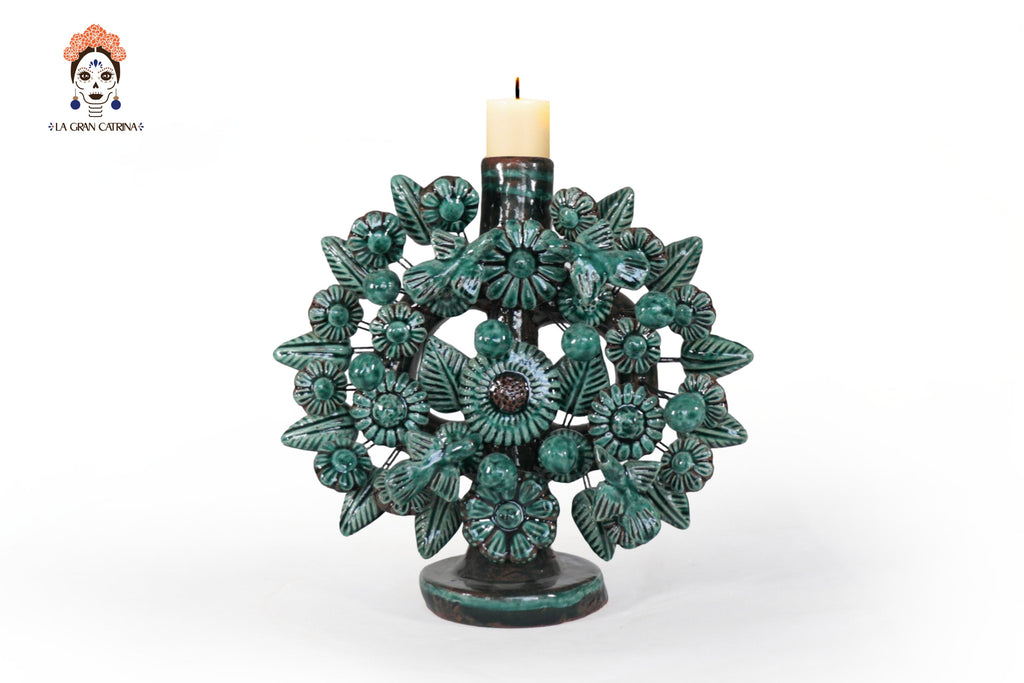 Green 1-Candle Candle Lantern - Glazed Clay - 8.6 in. Montoya