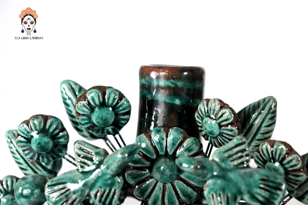 Green 1-Candle Candle Lantern - Glazed Clay - 8.6 in. Montoya