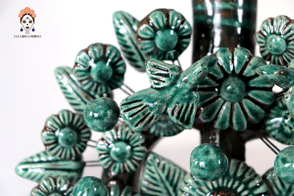 Green 1-Candle Candle Lantern - Glazed Clay - 8.6 in. Montoya