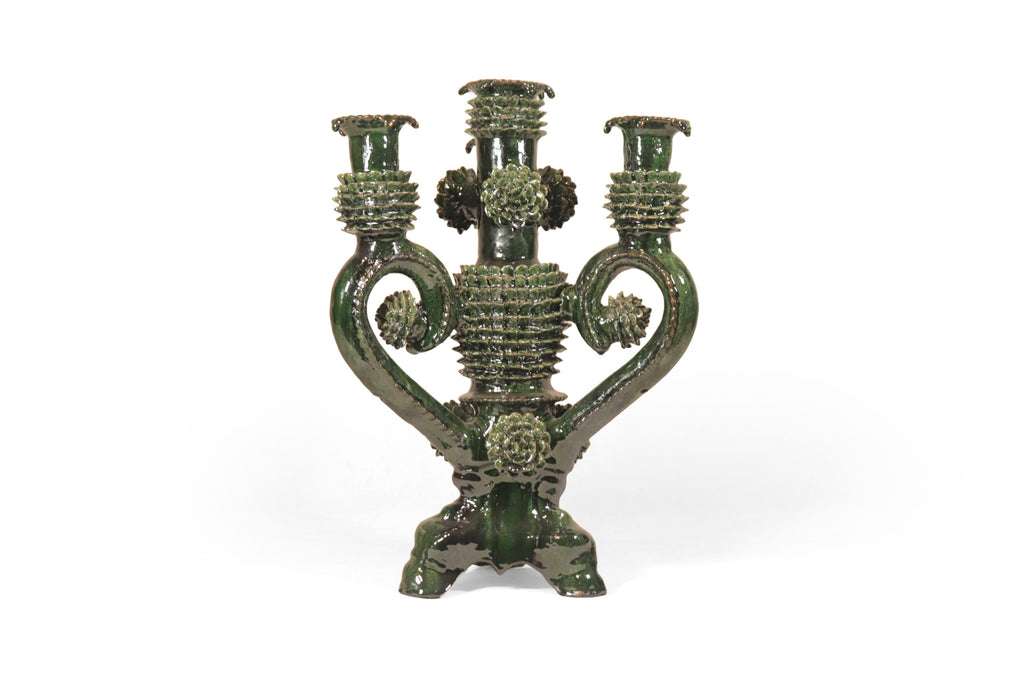 Candleholder green of 4 candles - Glazed Clay - 16 in. Juan Gtz