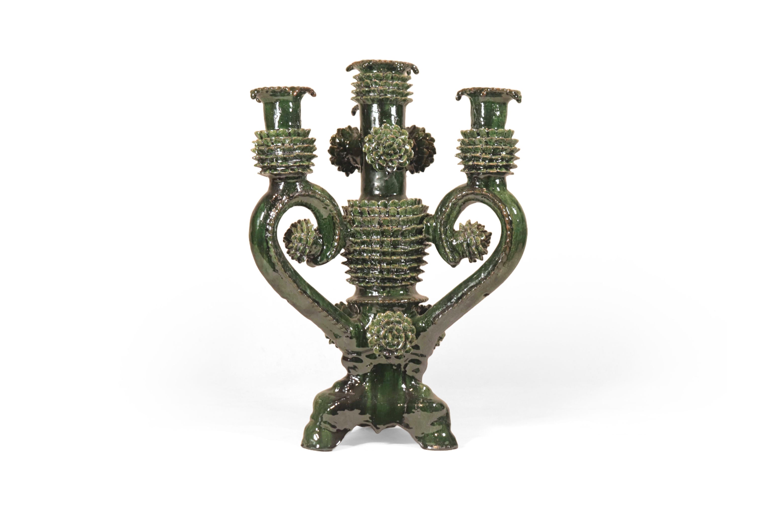 Candleholder green of 4 candles - Glazed Clay - 16 in. Juan Gtz