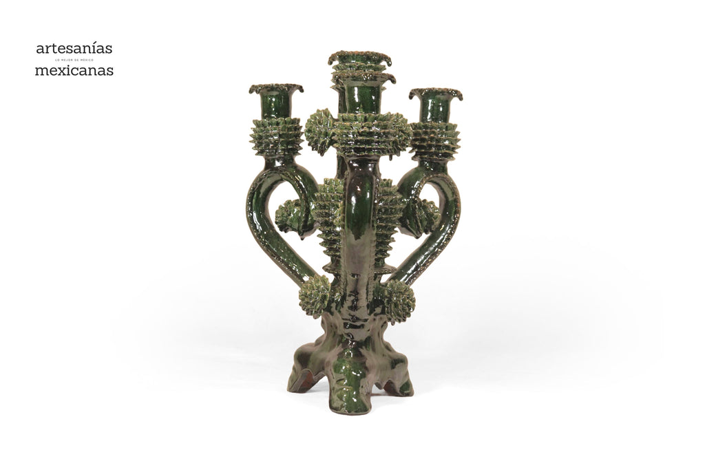 Candleholder green of 4 candles - Glazed Clay - 16 in. Juan Gtz