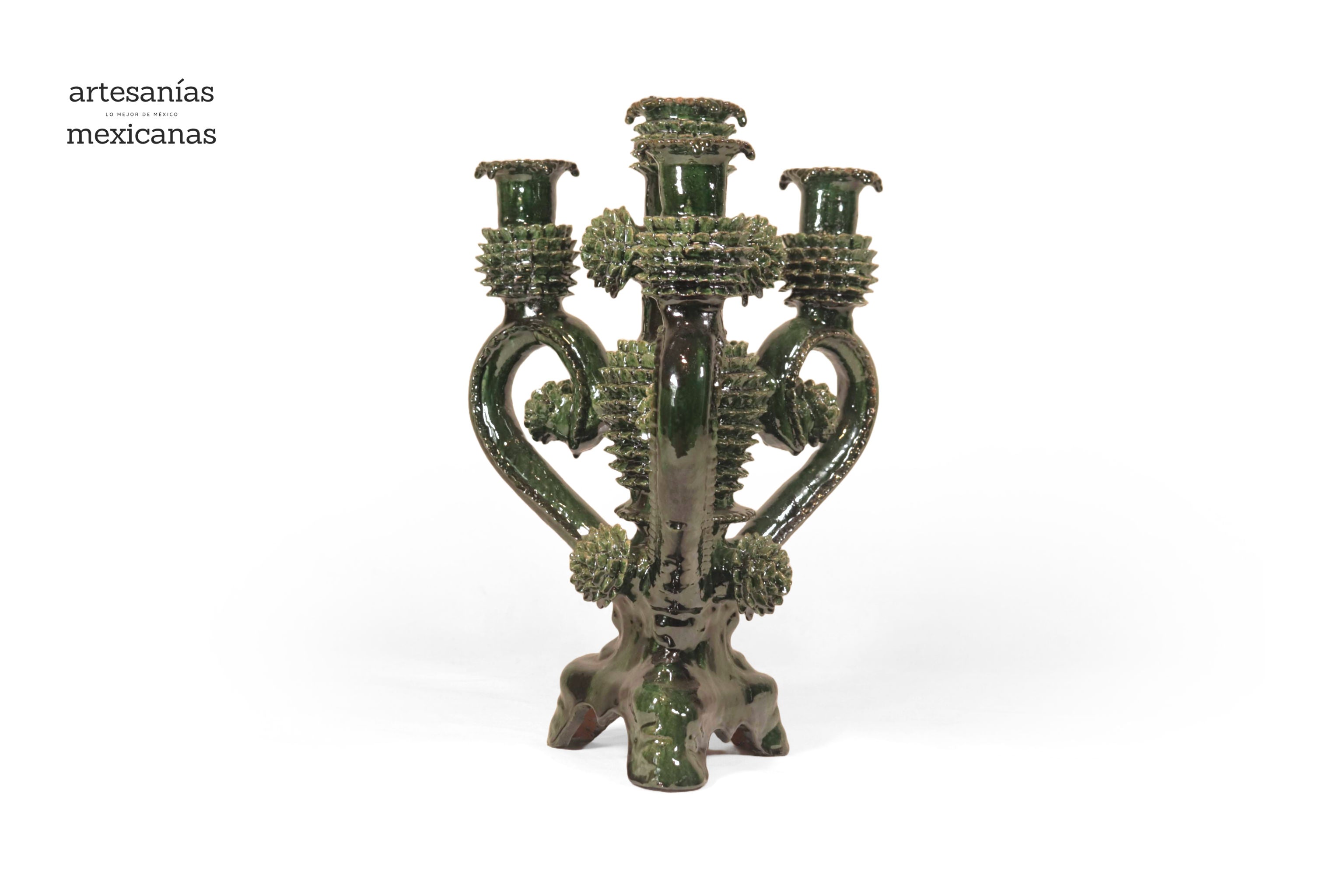 Candleholder green of 4 candles - Glazed Clay - 16 in. Juan Gtz