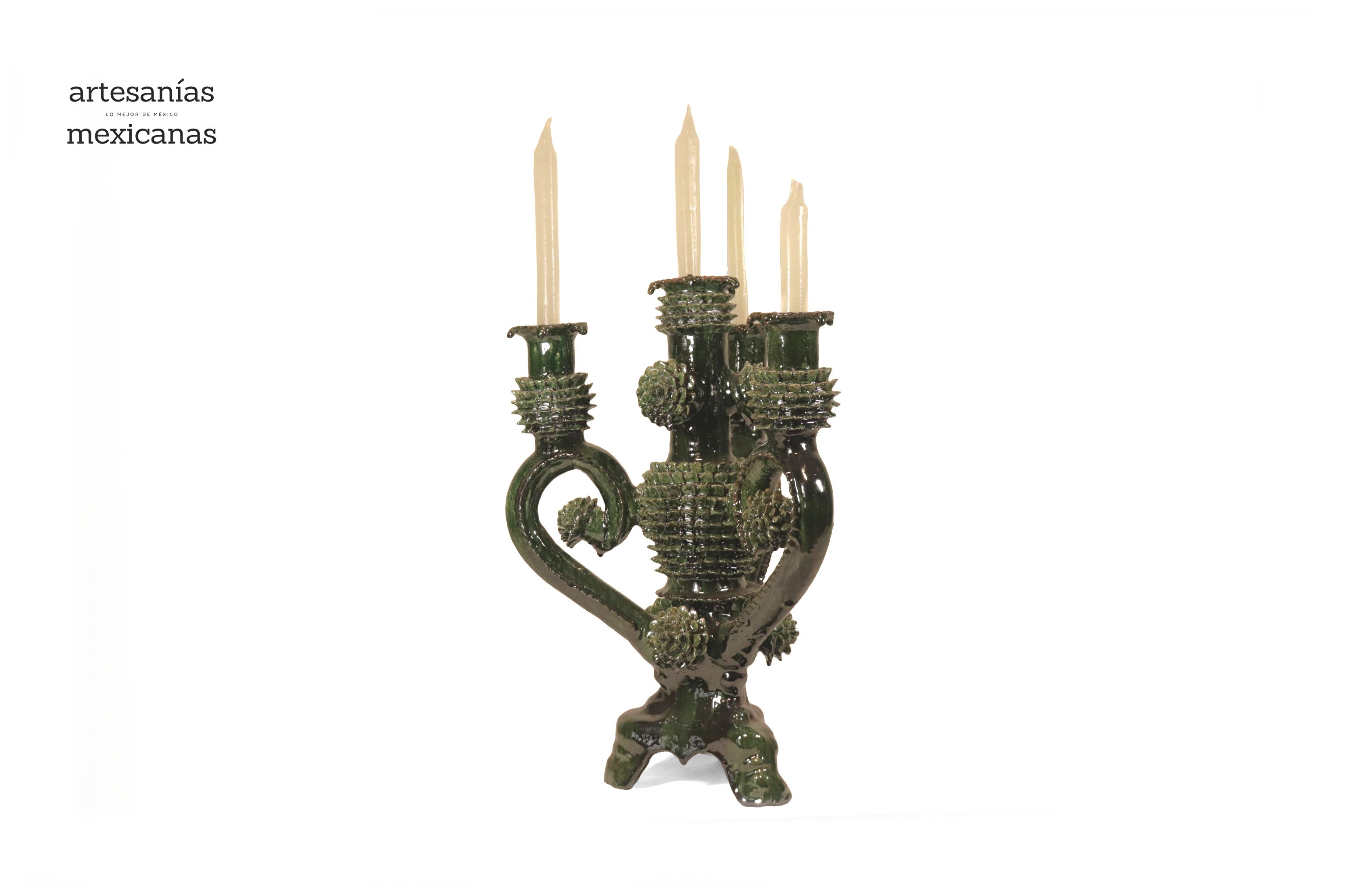 Candleholder green of 4 candles - Glazed Clay - 16 in. Juan Gtz