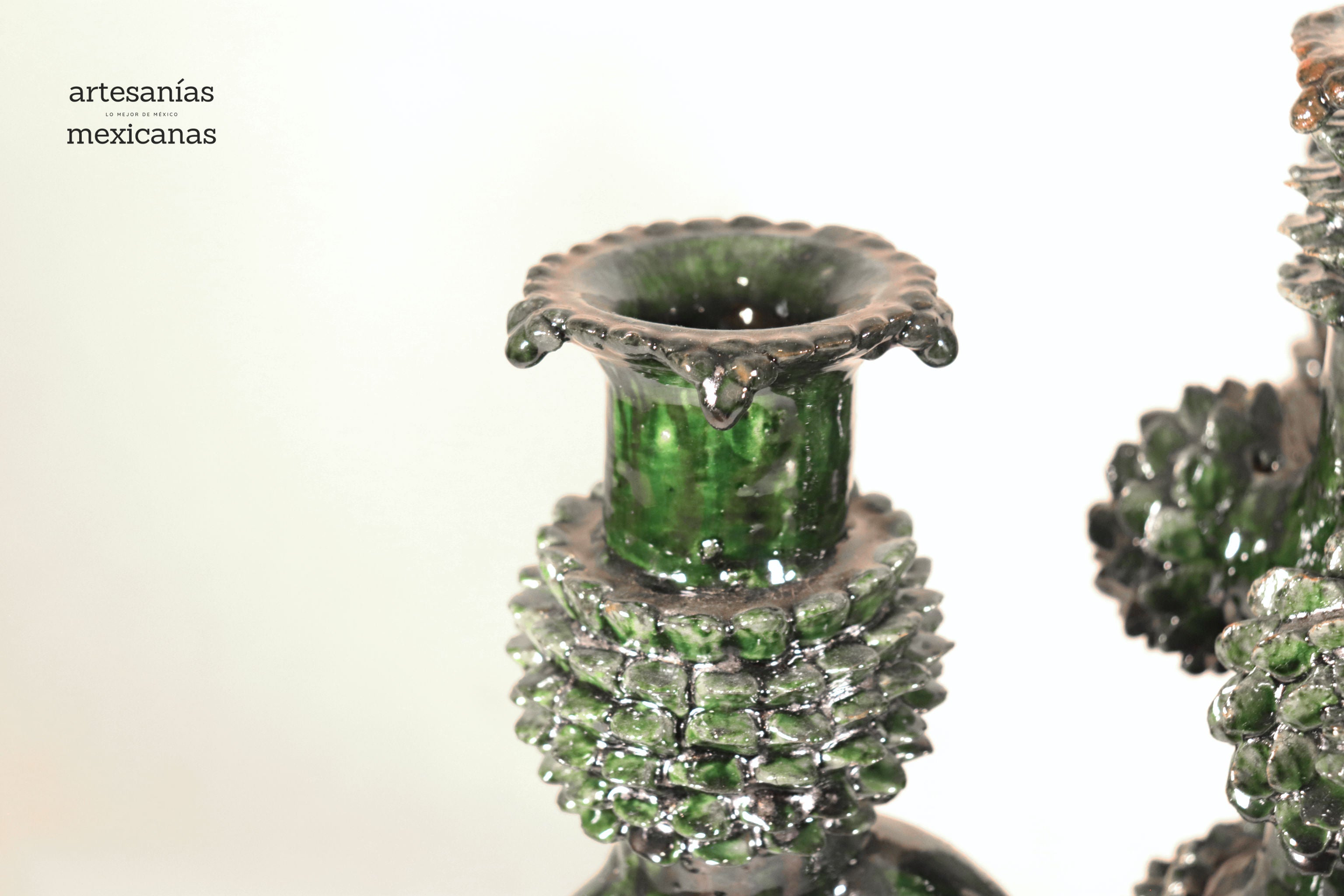Candleholder green of 4 candles - Glazed Clay - 16 in. Juan Gtz