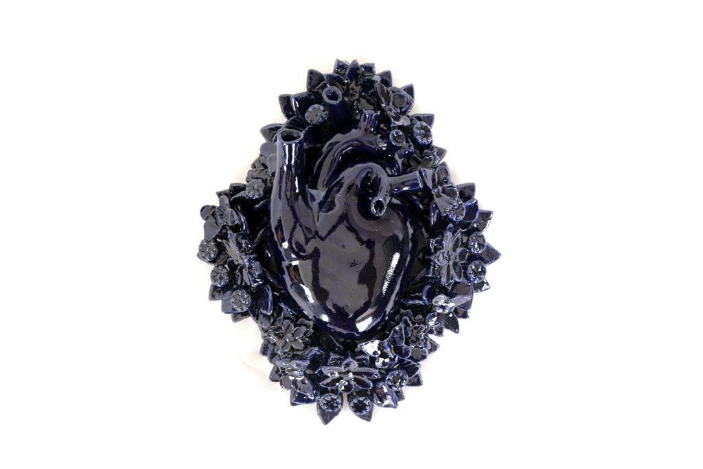 Blue Wall Heart - Glazed Clay - 9 in. Tiru