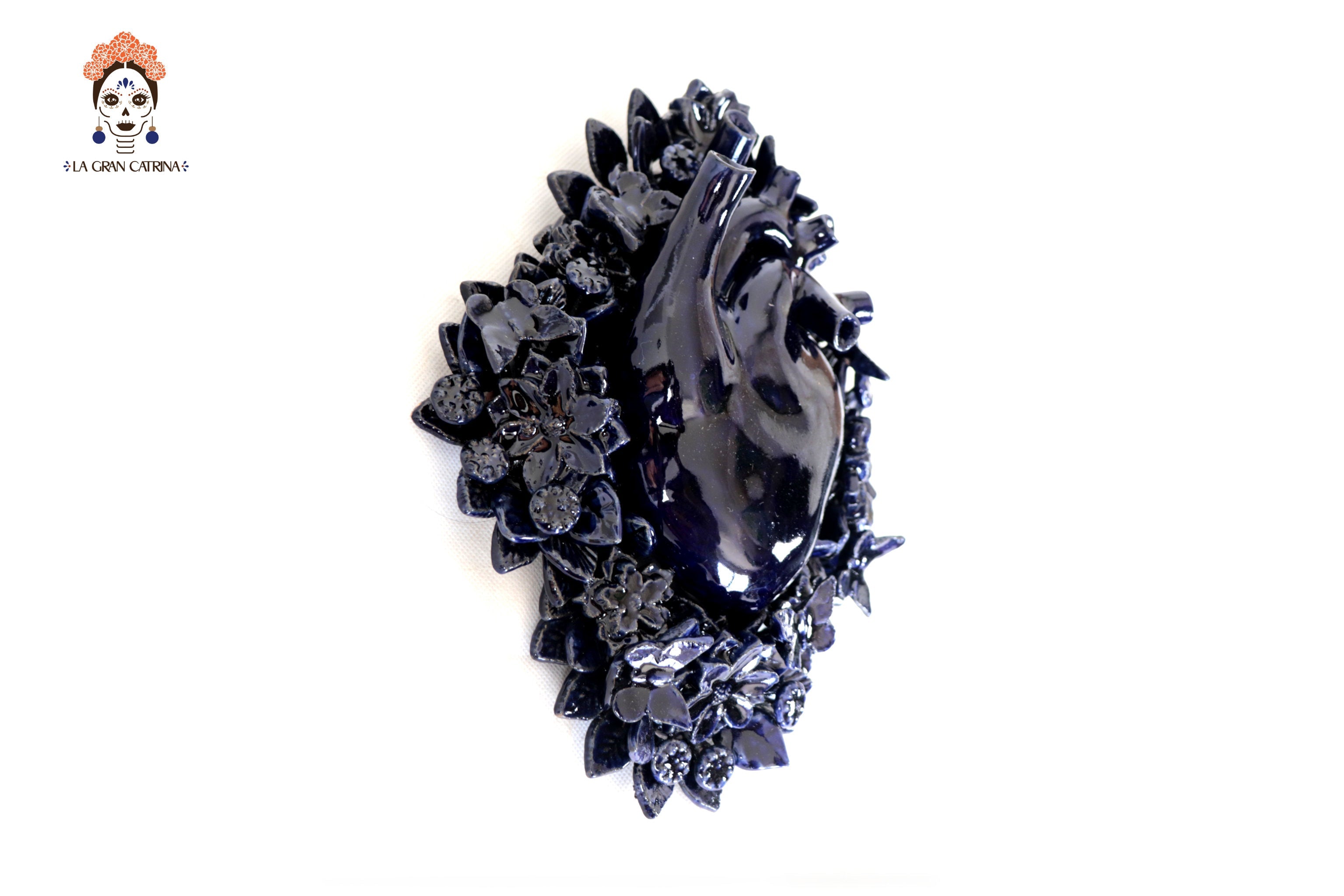 Blue Wall Heart - Glazed Clay - 9 in. Tiru