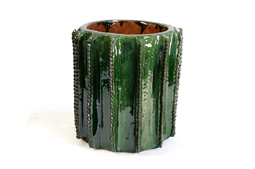 Small Glazed Clay Cactus Planter