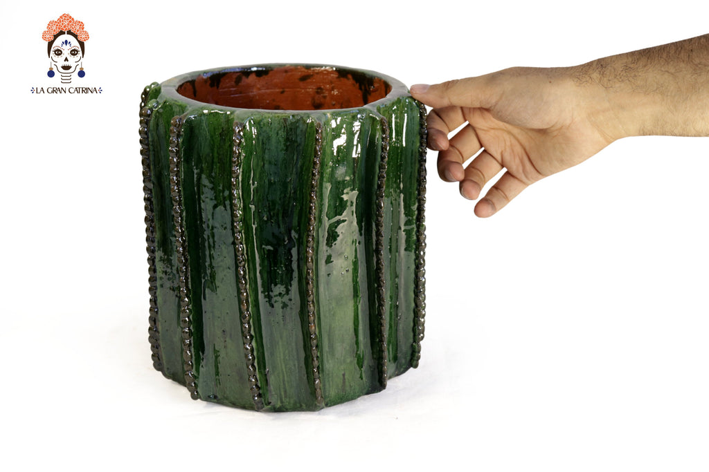 Small Glazed Clay Cactus Planter
