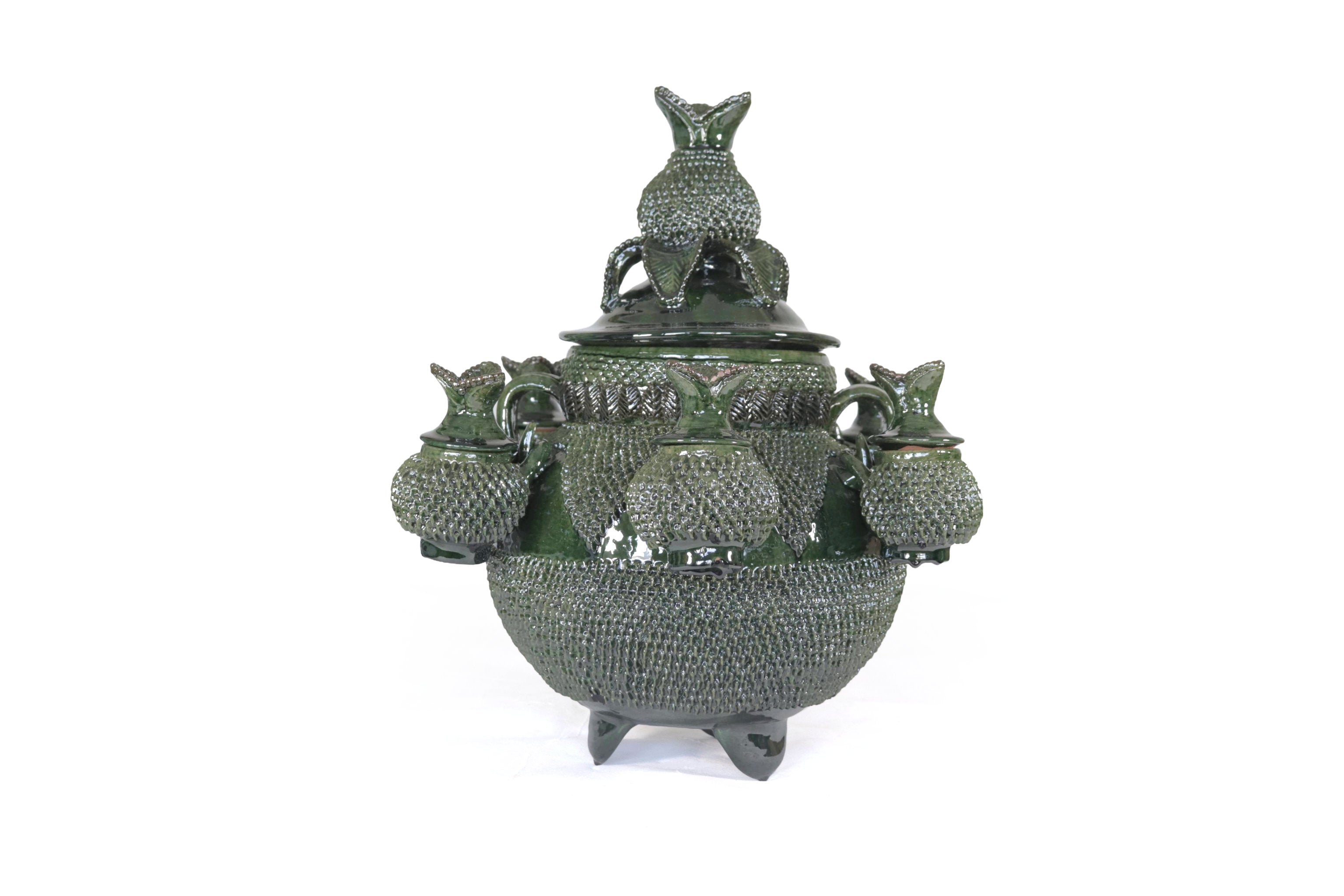 Ponchera of tejido green with jarritos Clay - 14.9 in. Viejitos SJG