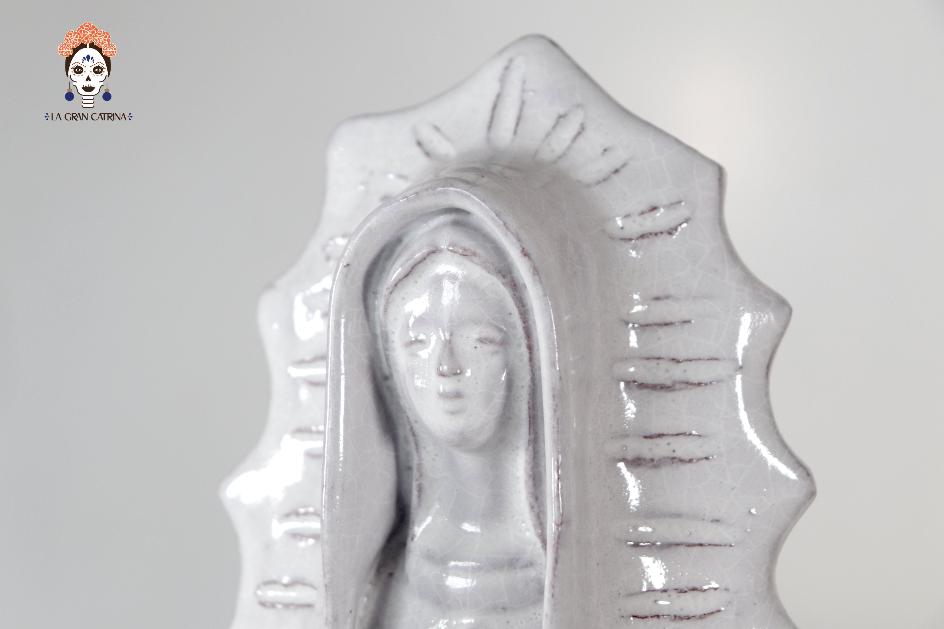 Virgin of Guadalupe - Glazed Clay white - 11.8 in. Montoya