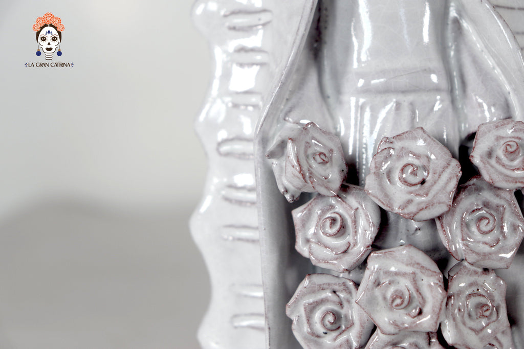 Virgin of Guadalupe - Glazed Clay white - 11.8 in. Montoya