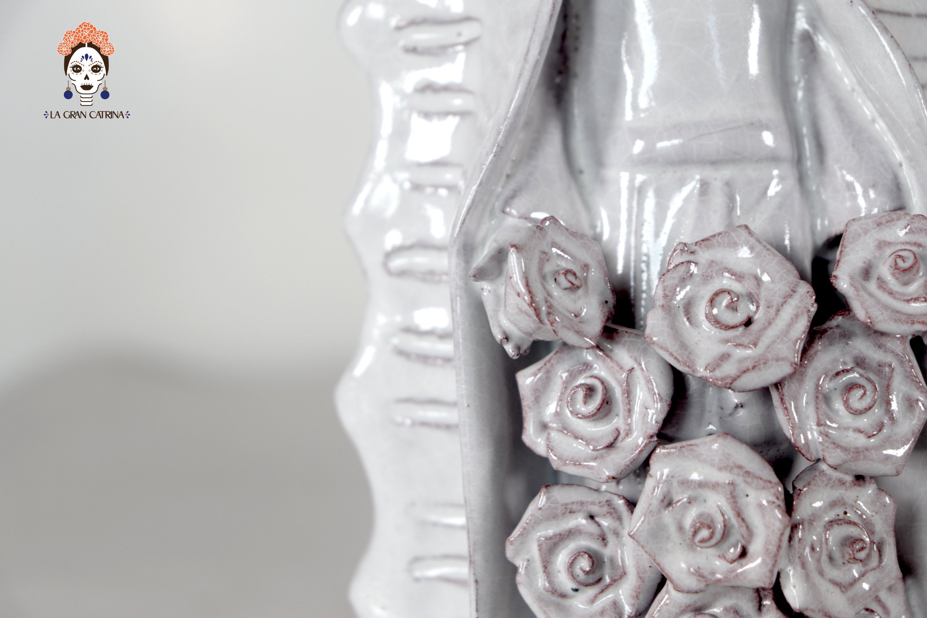 Virgin of Guadalupe - Glazed Clay white - 11.8 in. Montoya