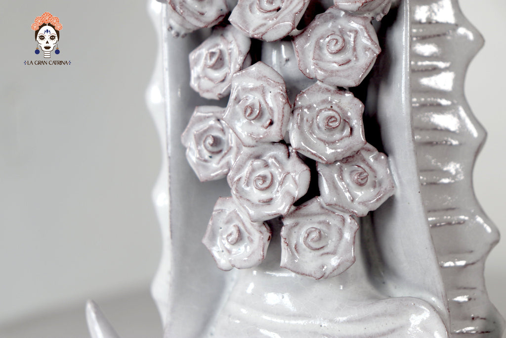 Virgin of Guadalupe - Glazed Clay white - 11.8 in. Montoya