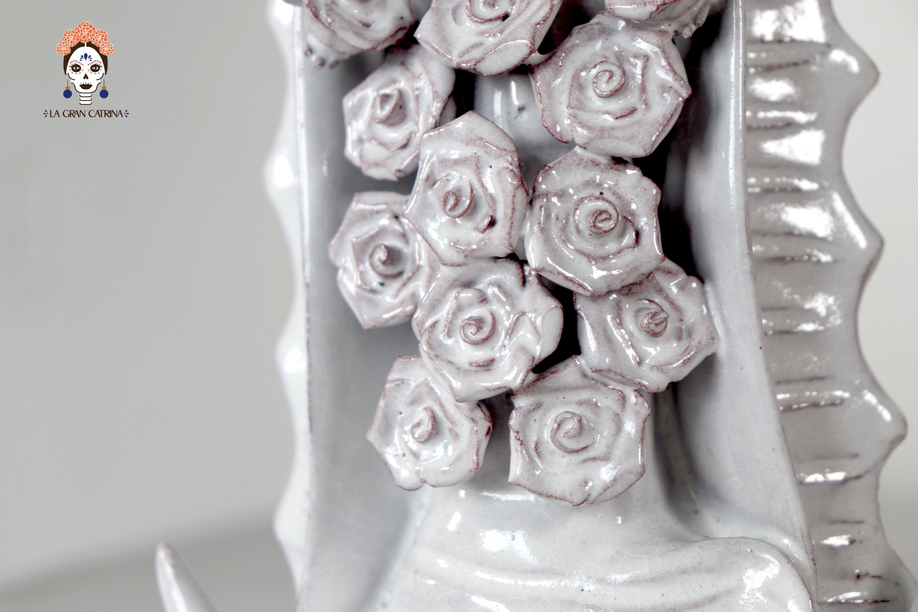 Virgin of Guadalupe - Glazed Clay white - 11.8 in. Montoya