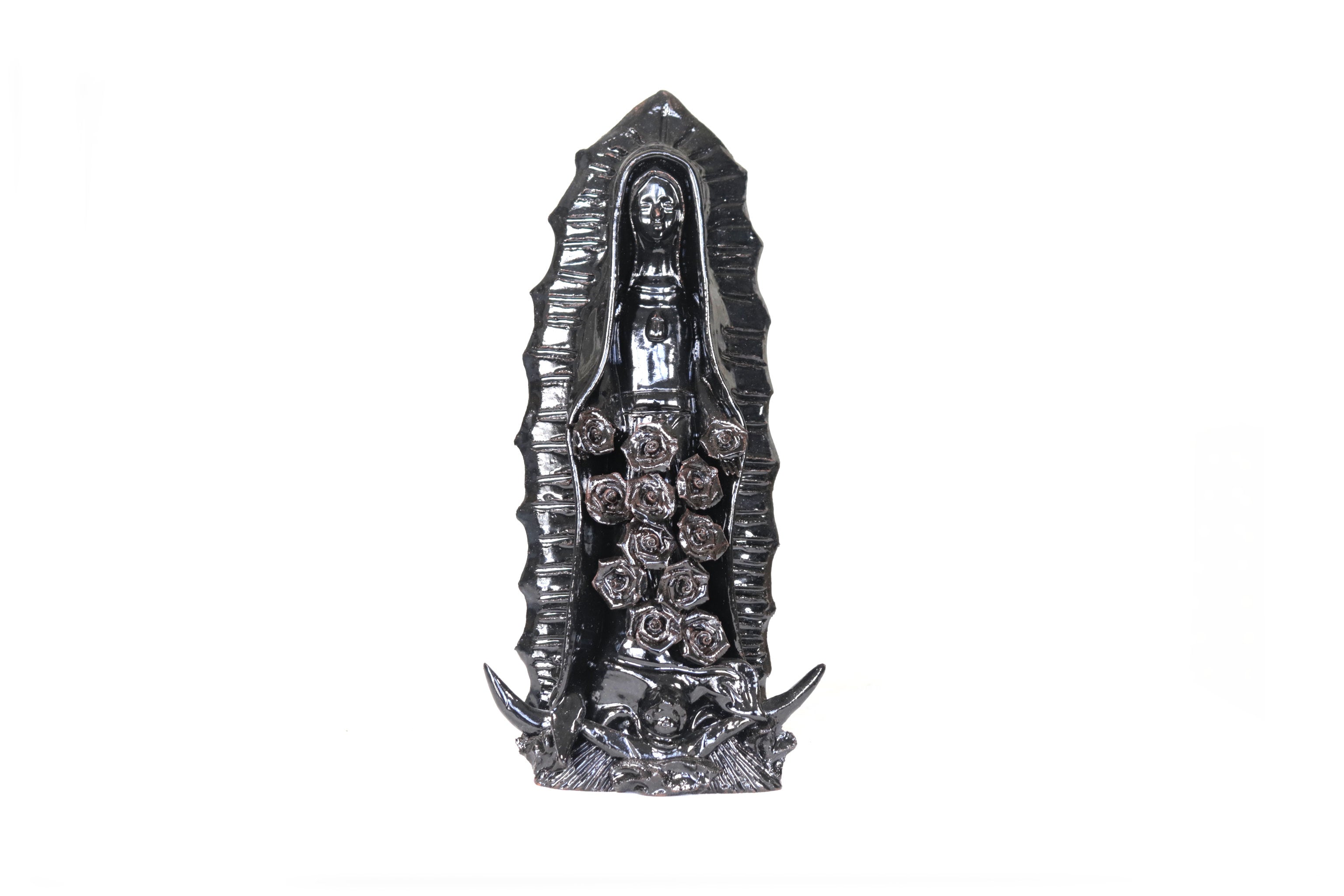 Virgin of Guadalupe - Glazed Clay black - 11.8 in. Montoya