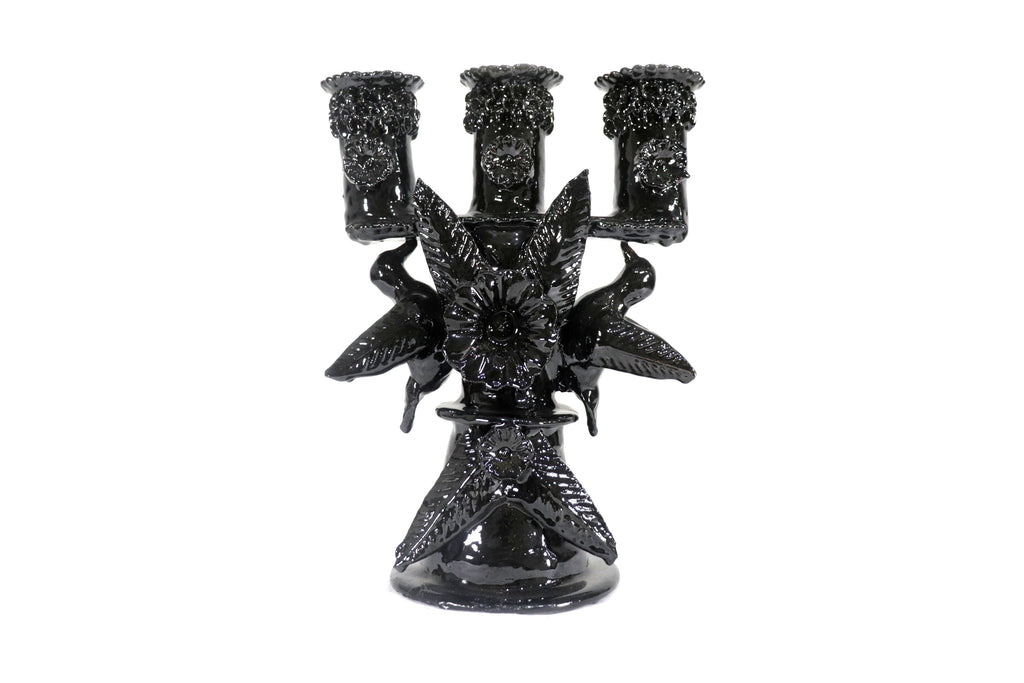 3-Candle Candleholder Black - 11.2 in. - Glazed Clay Juan Gtz