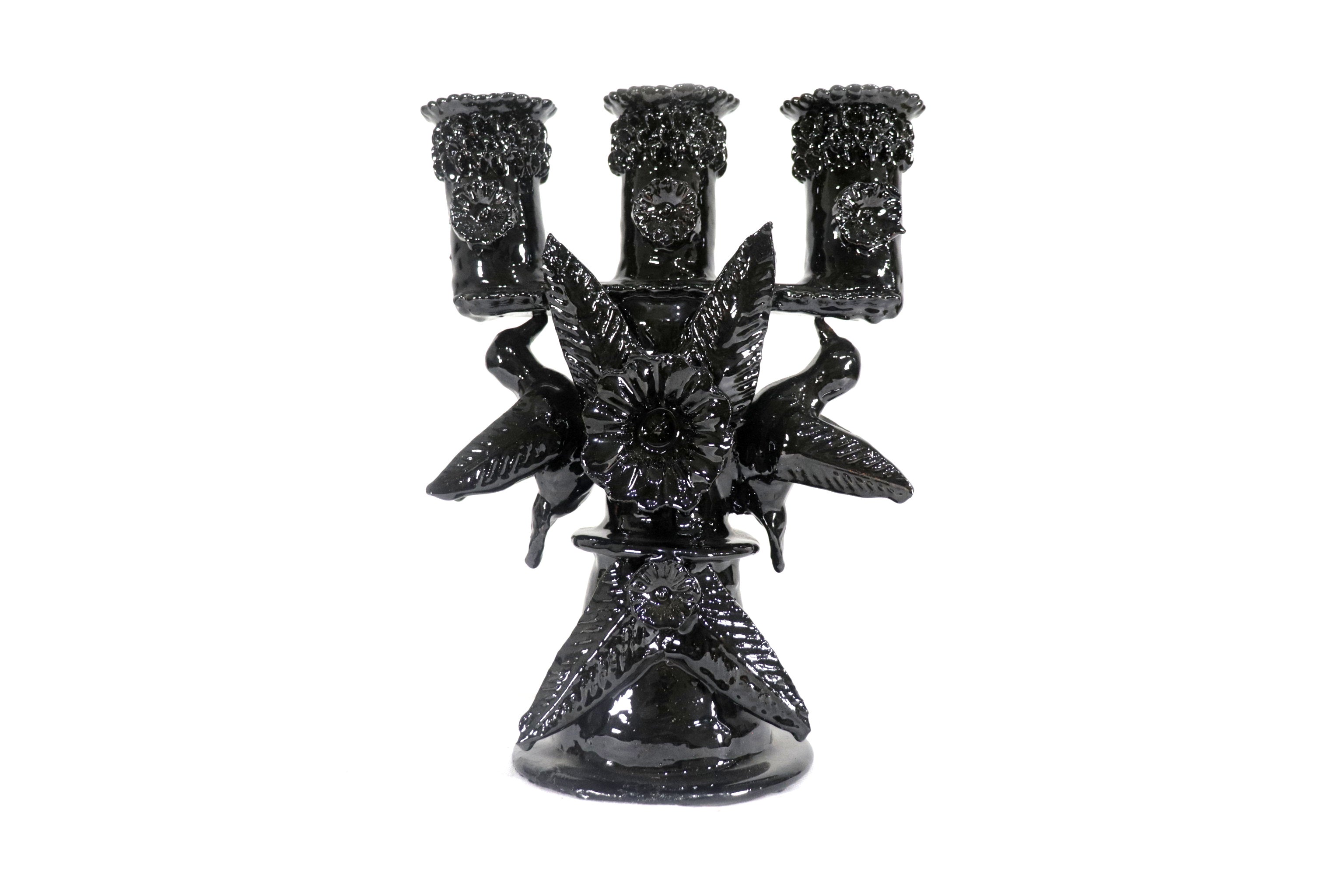 3-Candle Candleholder Black - 11.2 in. - Glazed Clay Juan Gtz