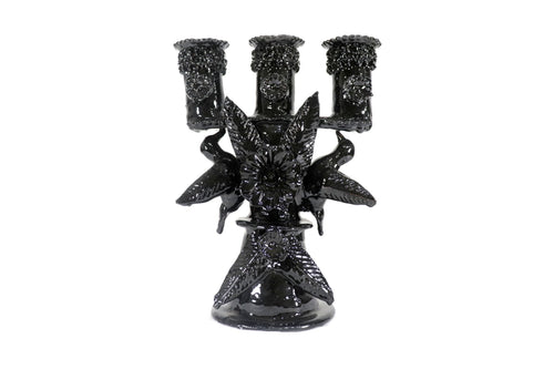 3-Candle Candleholder Black - 11.2 in. - Glazed Clay Juan Gtz