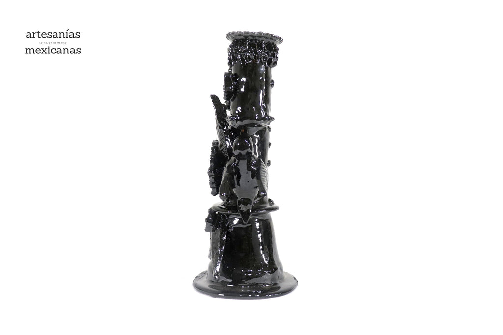 3-Candle Candleholder Black - 11.2 in. - Glazed Clay Juan Gtz