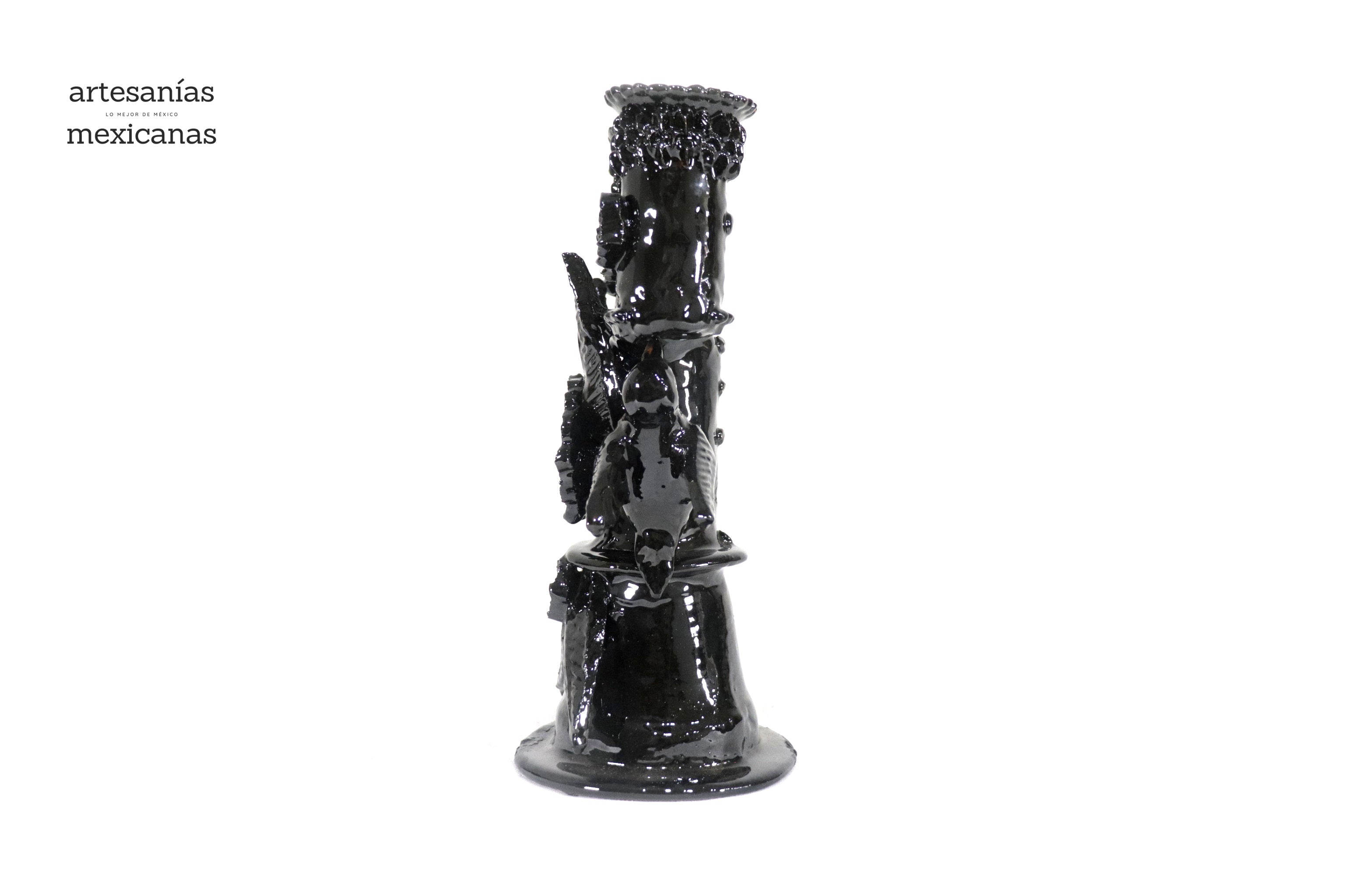3-Candle Candleholder Black - 11.2 in. - Glazed Clay Juan Gtz