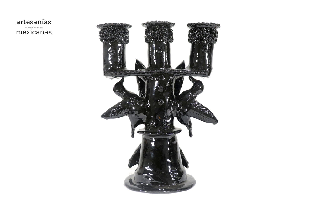 3-Candle Candleholder Black - 11.2 in. - Glazed Clay Juan Gtz