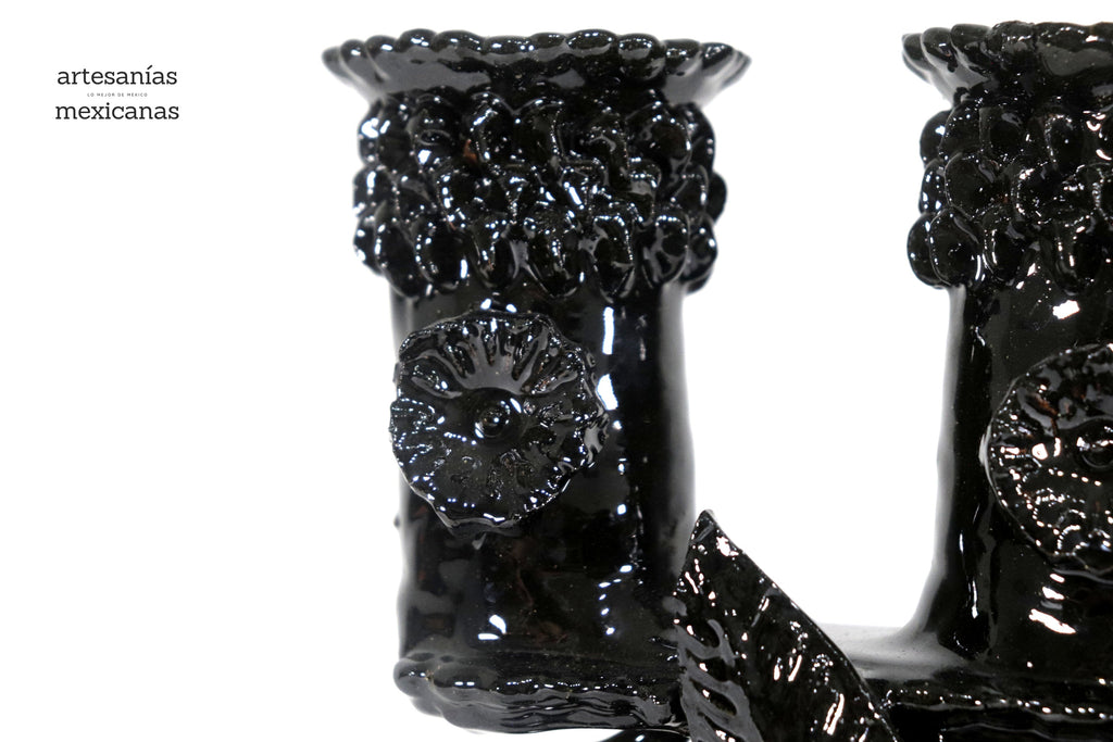 3-Candle Candleholder Black - 11.2 in. - Glazed Clay Juan Gtz